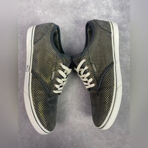 Vans Off The Wall Gray Gold Lace Up Sneaker Shoe Women's Size 7.5